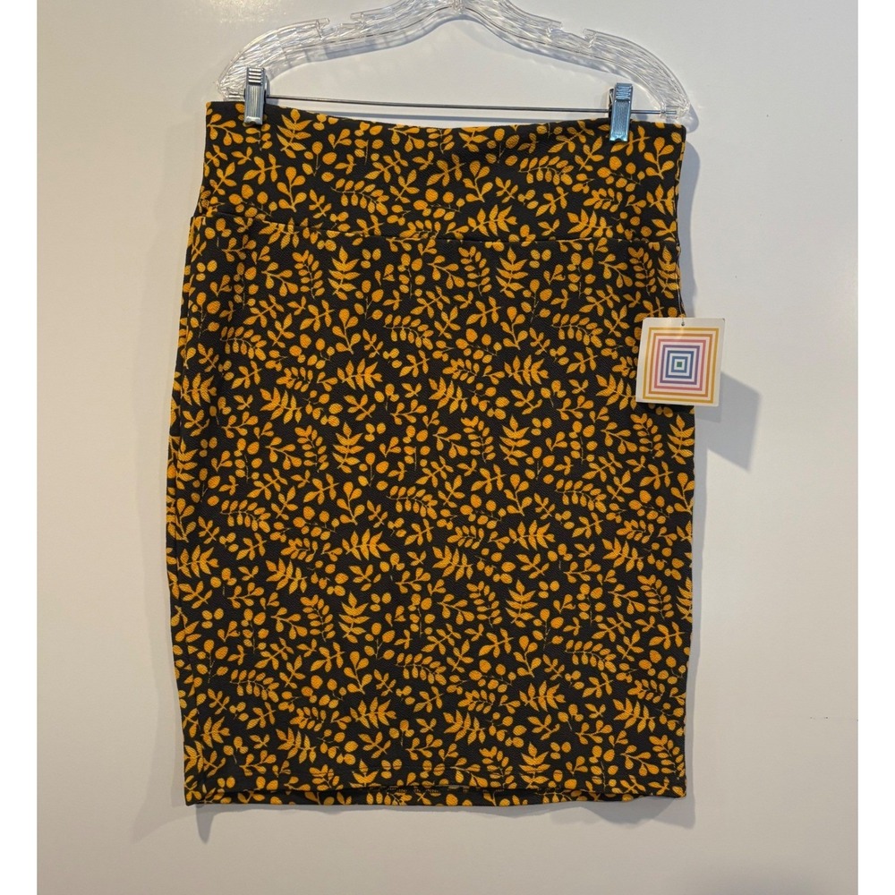 LuLaRoe Cassie Pencil Skirt Black Yellow Leaf Floral Print Womens Size XL NWT